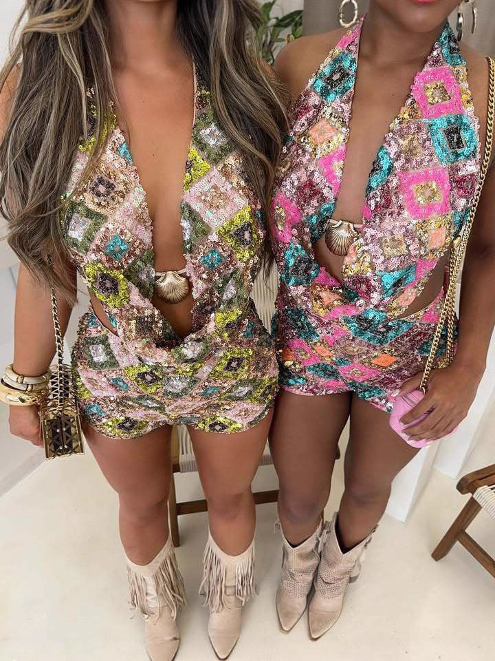 Trendy Fitted Sequin Shell Shorts Set 7