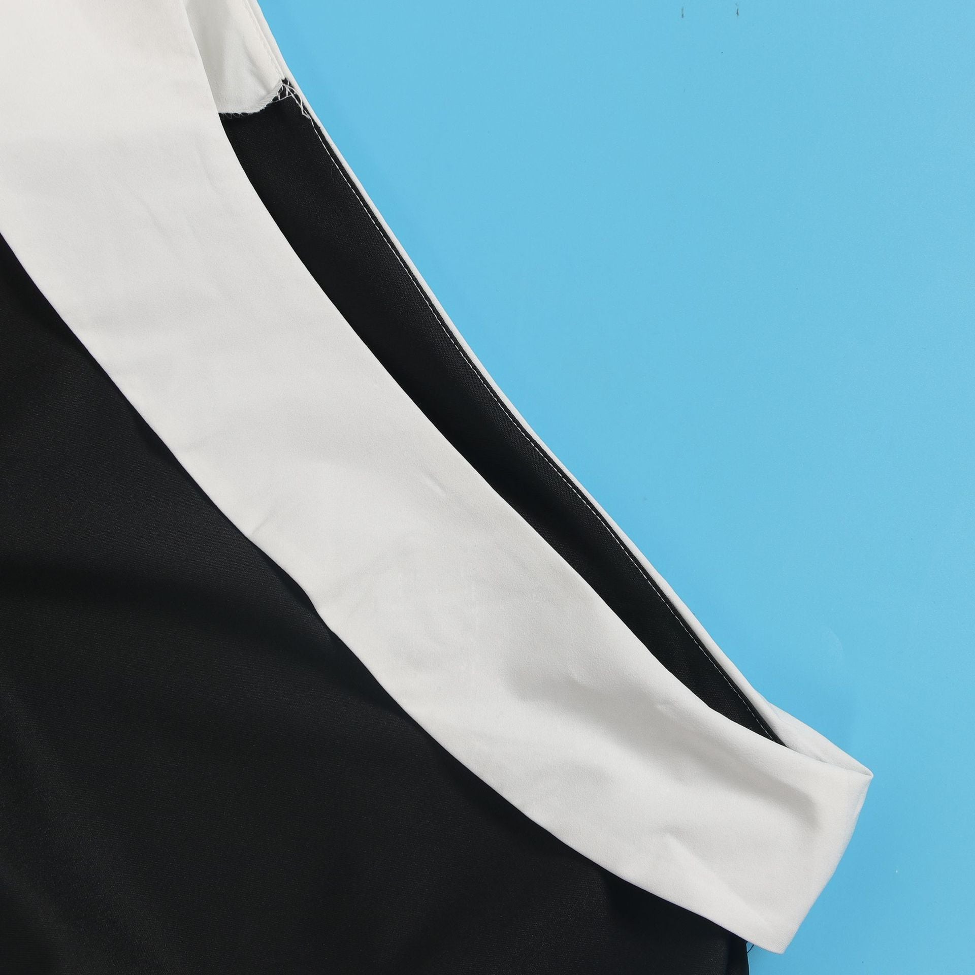 Women Contrast Slash Shoulder Stretch Bodycon Slit Balloon Sleeve Dress 26