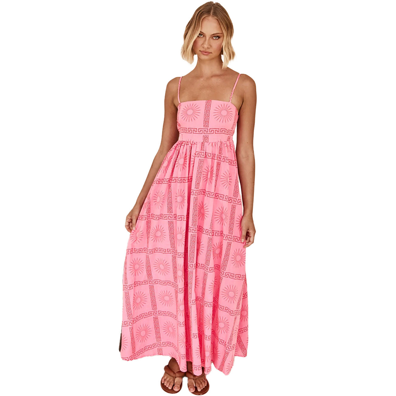 Summer Fashion Print Backless Hollow Strap Dress 28