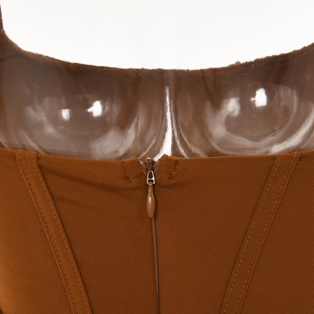 Strap Dress Women'S Fall Sexy Low Back Tight Fitting Chic Slim Waist Pleated Long Dress 25