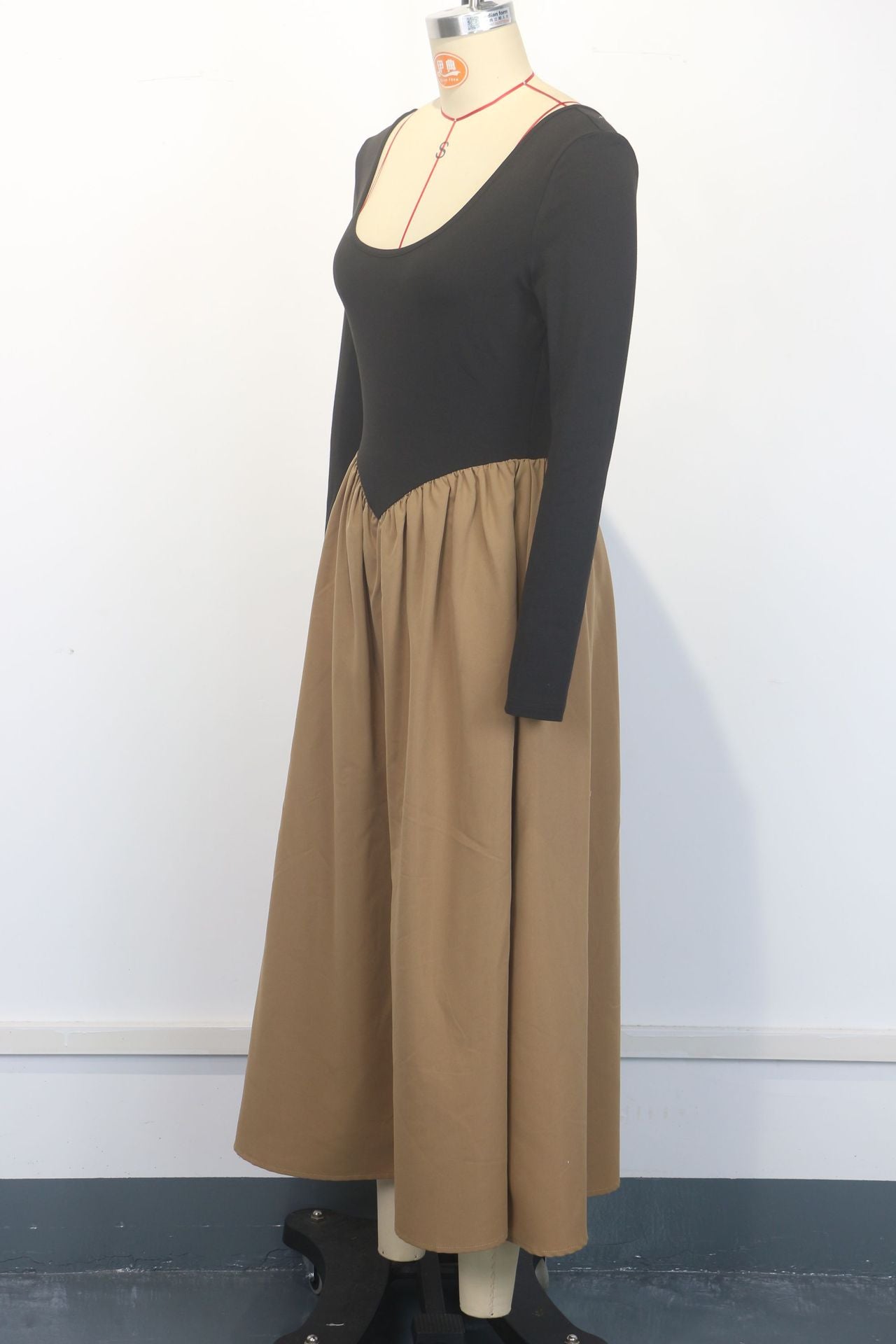 Women Long Dress Elegant Round Neck Backless Patchwork Dress 6