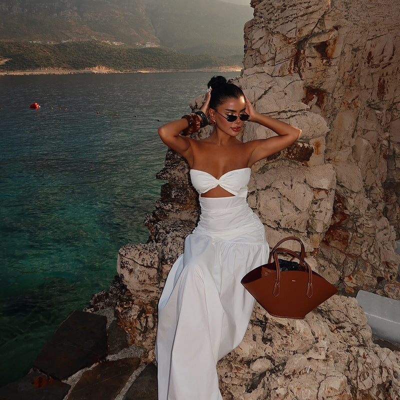 Women Summer Women Beach Holidays Strapless Hollow Dress 5