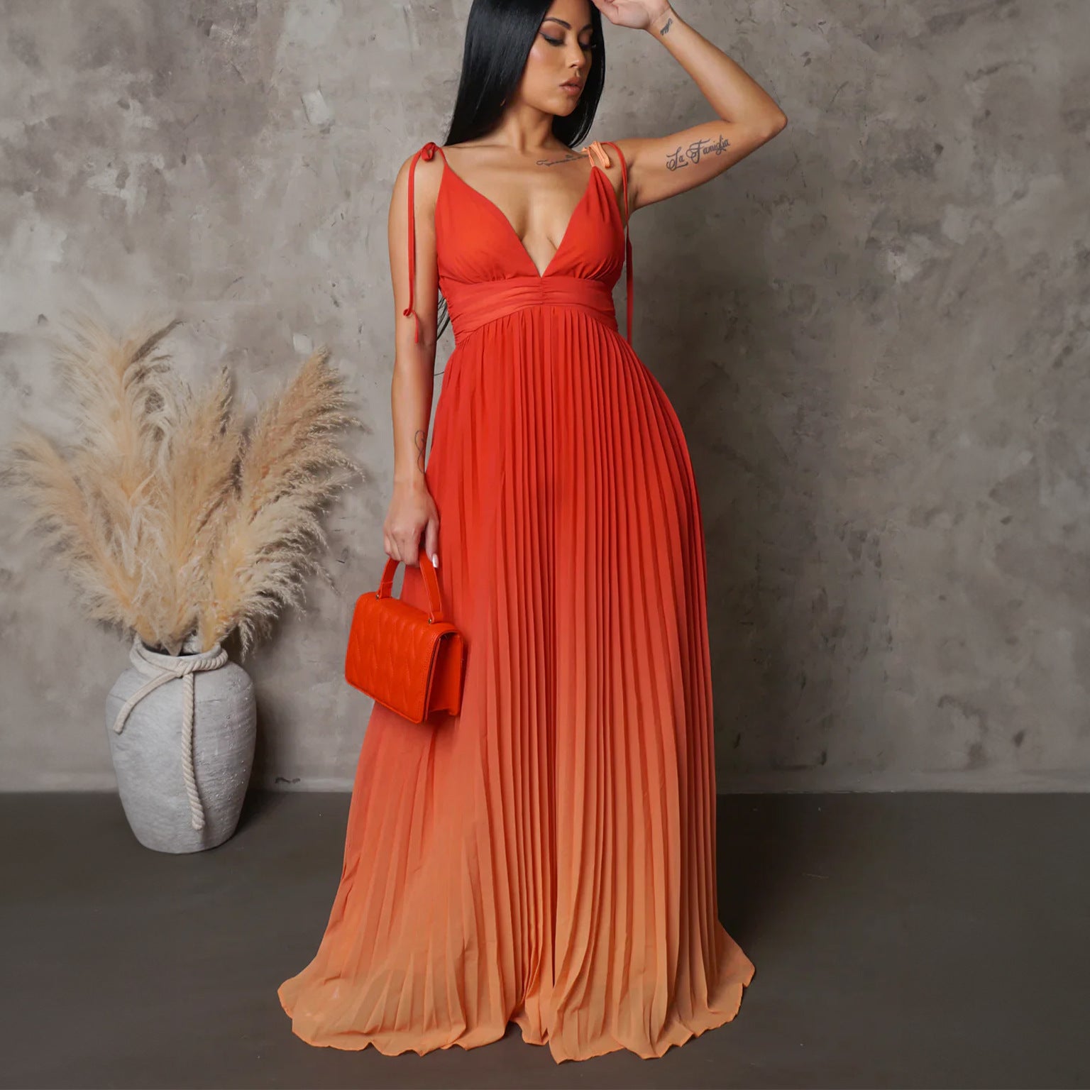 Summer Lace-Up Strap Low Back Sexy Gradient Color Long Dress 3