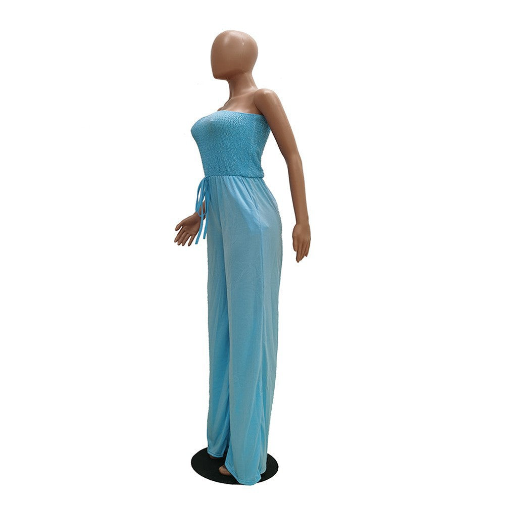 Women's Casual solid color strapless wide leg Jumpsuit 15