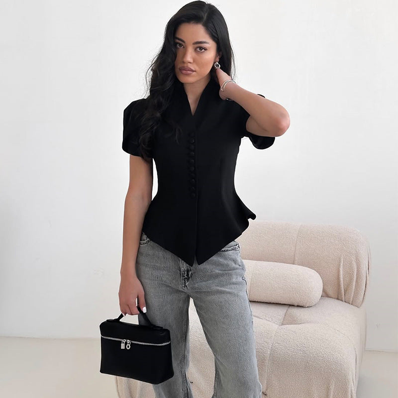 Women Summer Irregular Short-Sleeved Shirt Top 4