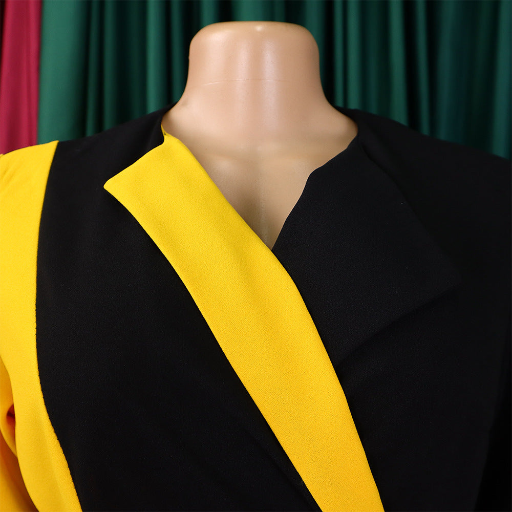 Africa Plus Size Women's Fashion Chic COLorblock Lace-Up Pleated Elegant Dress 13