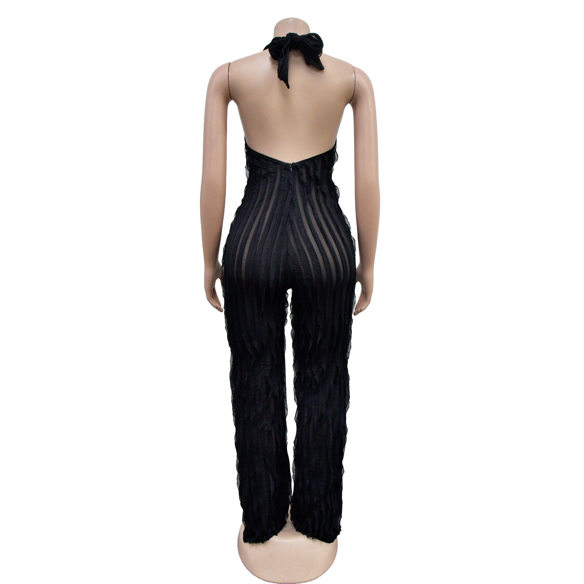 Fashion Women's Solid Color Low Back Deep V Halter Neck Jumpsuit 20