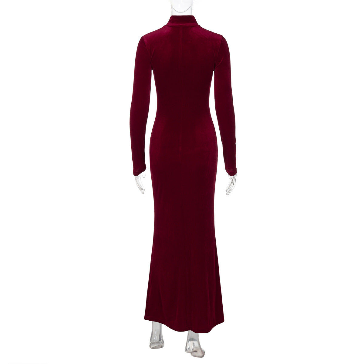 Women's Autumn Winter Fashion Chic Slim Solid Color High Collar Long Sleeve Dress 9