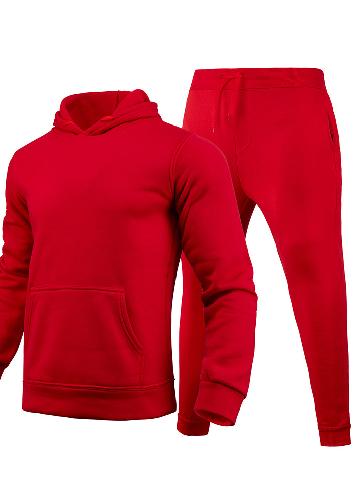 Men Casual Solid two-piece fleece loose Hoodies and sweatpants two-piece set