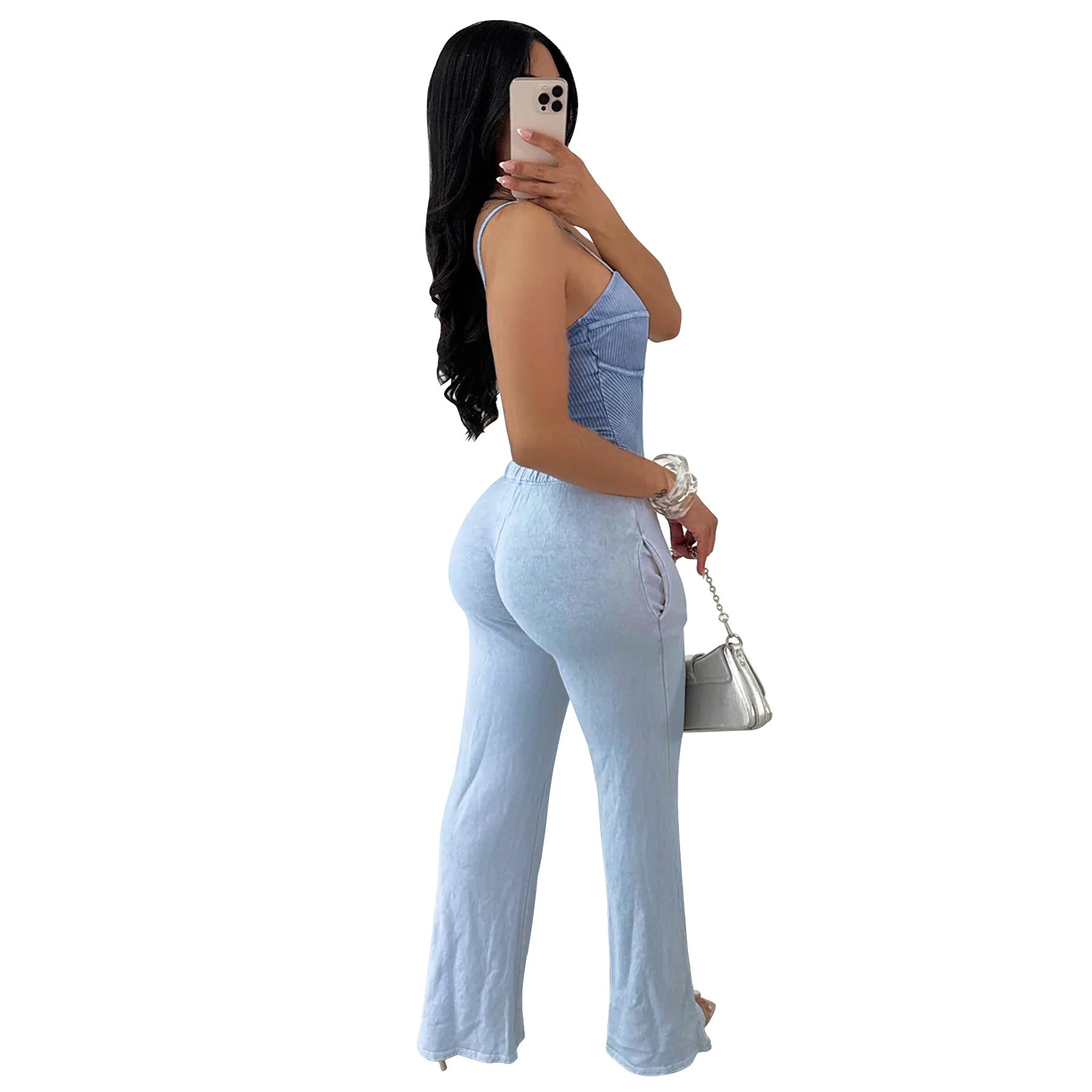 Women Sexy Cotton Washed Strapless Top and Pant Two-Piece Set 42