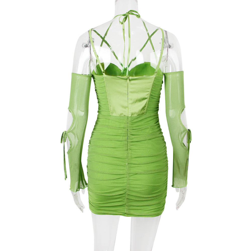 Sexy Strap Low Back Long Sleeve Women's Hollow Slim Dress 13