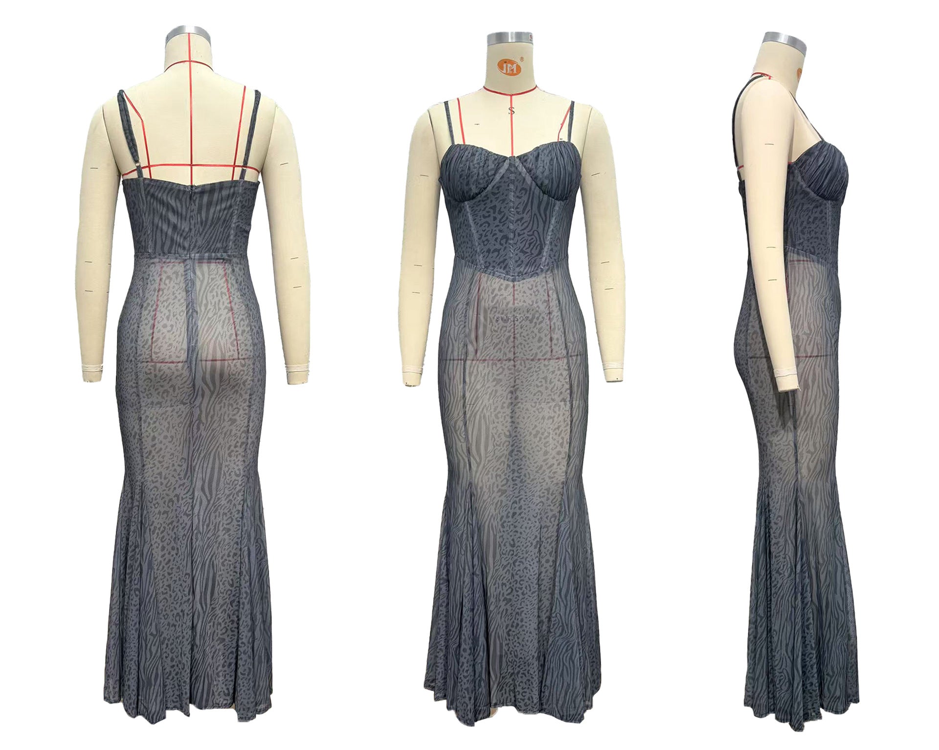 Women summer leopard print See-Through Strap Dress 8