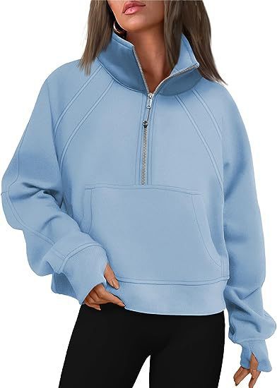 Autumn and Winter Women's Half-Zip Short Stand Collar Plush Solid Color Top 9