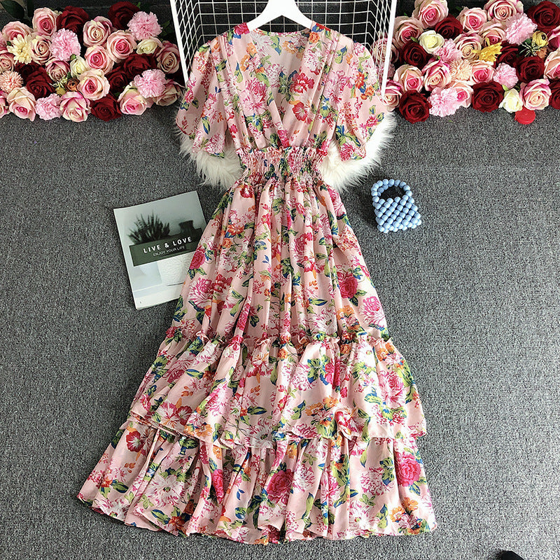 Floral V-Neck Ruffled High-Waist Slim Fit Print Maxi Dress 3