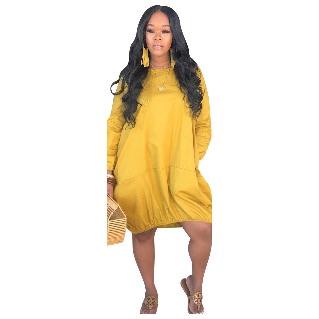 Spring And Autumn Women's Long Sleeve Solid Color Loose Casual Dress 14