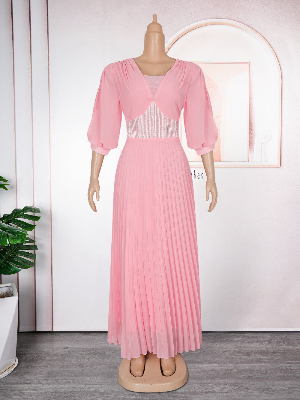 Plus Size African Women elegant v-neck pleated dress 10