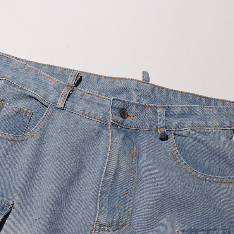 Women Street Denim Washed Cargo Wide-Leg Pants 10