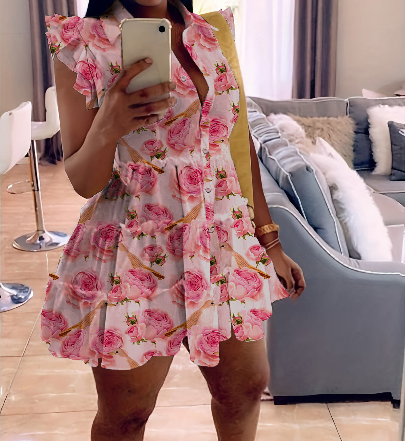 Women's Print Ruffle Edge Sleeveless Casual Dress 3