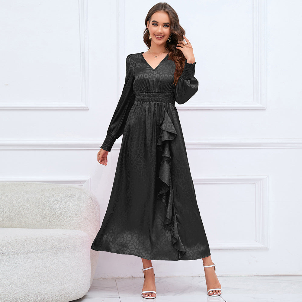 Plus Size Women V Neck Long Sleeve Leopard Print Dress 7