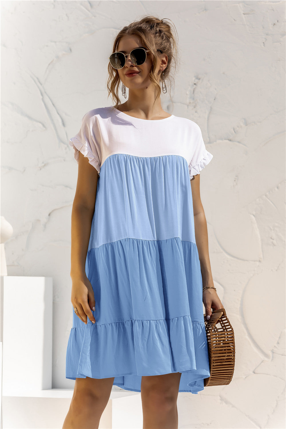 Women Summer Colorblock Loose Short Sleeve Dress 4