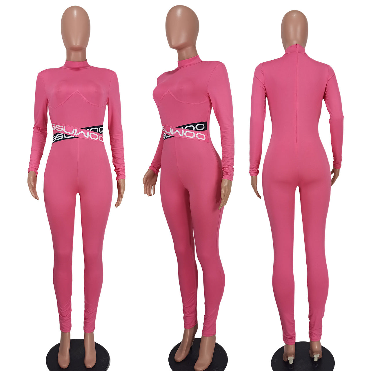 Women Sexy Letter Print Solid Color Long Sleeve Jumpsuit 16