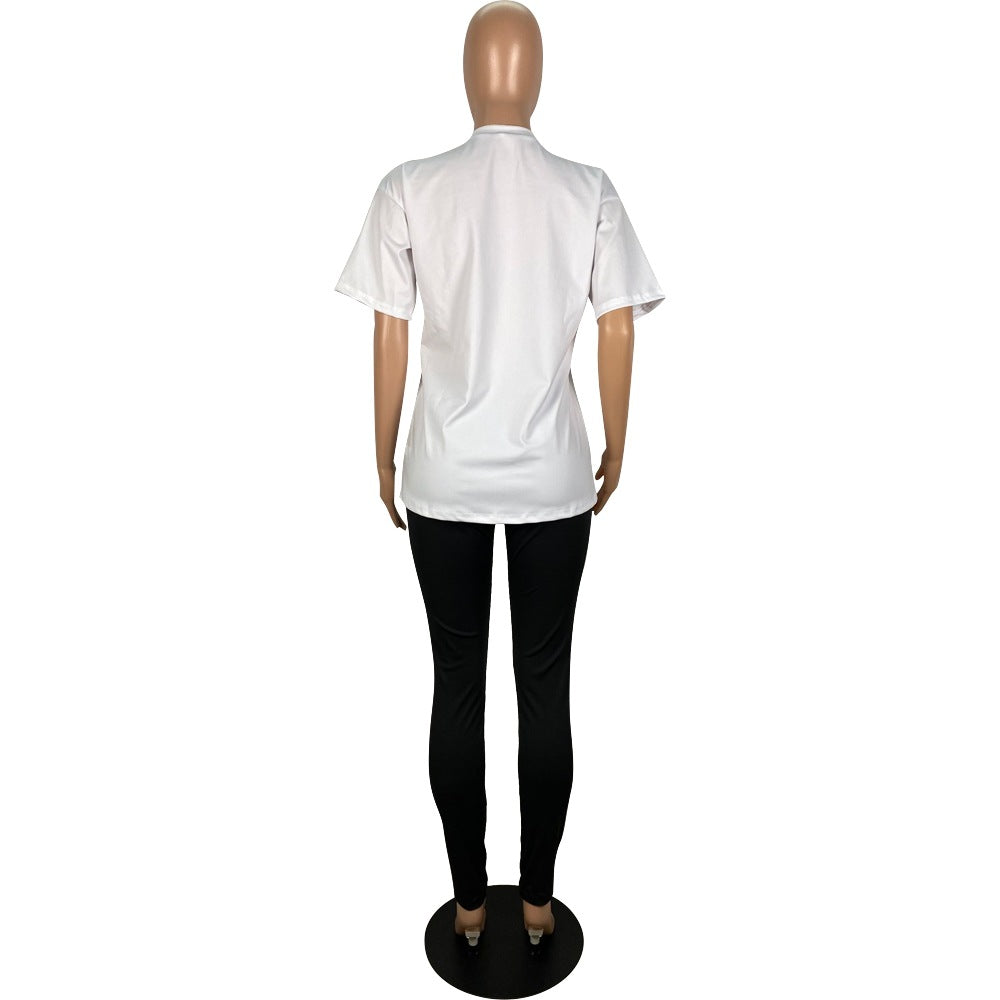 Women Spring Summer Letter Print Casual Sports Top and Pants Two-piece Set 6