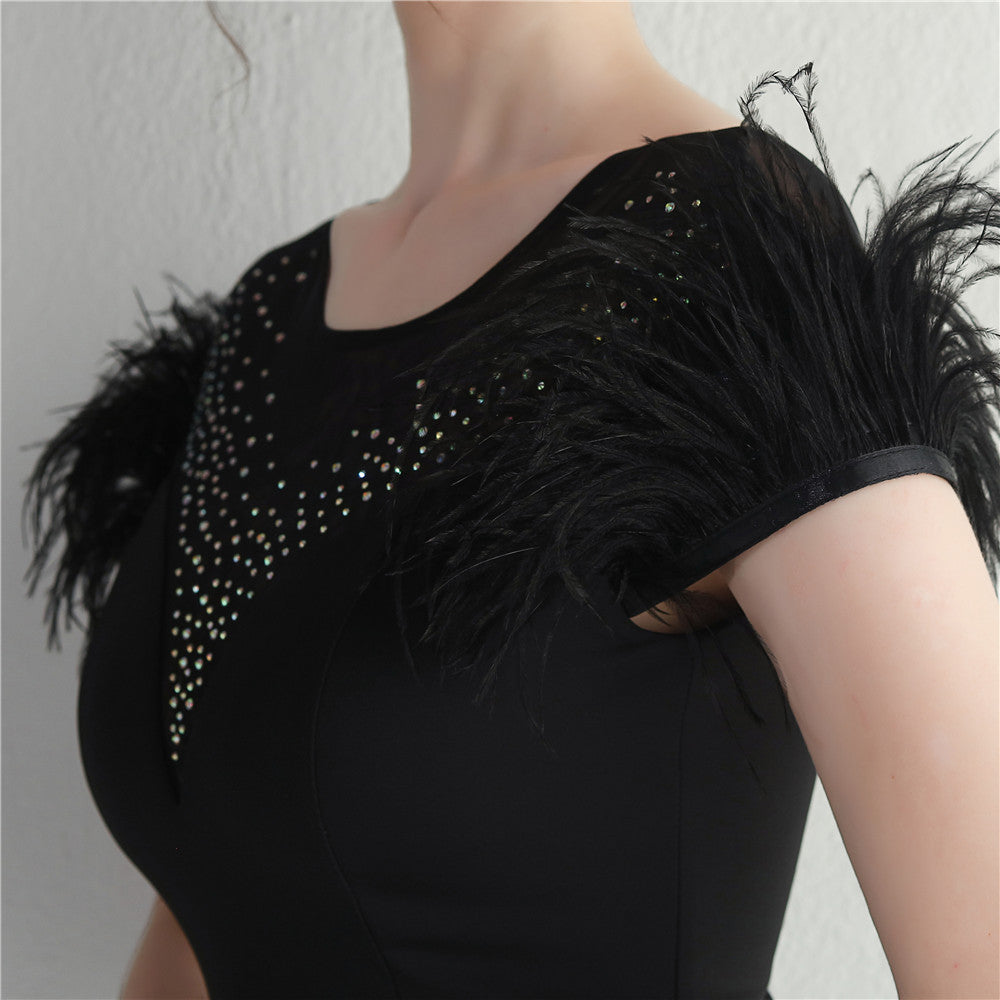 Mesh Beaded + Embellished Feather Star Red Carpet Long Evening Gown 33