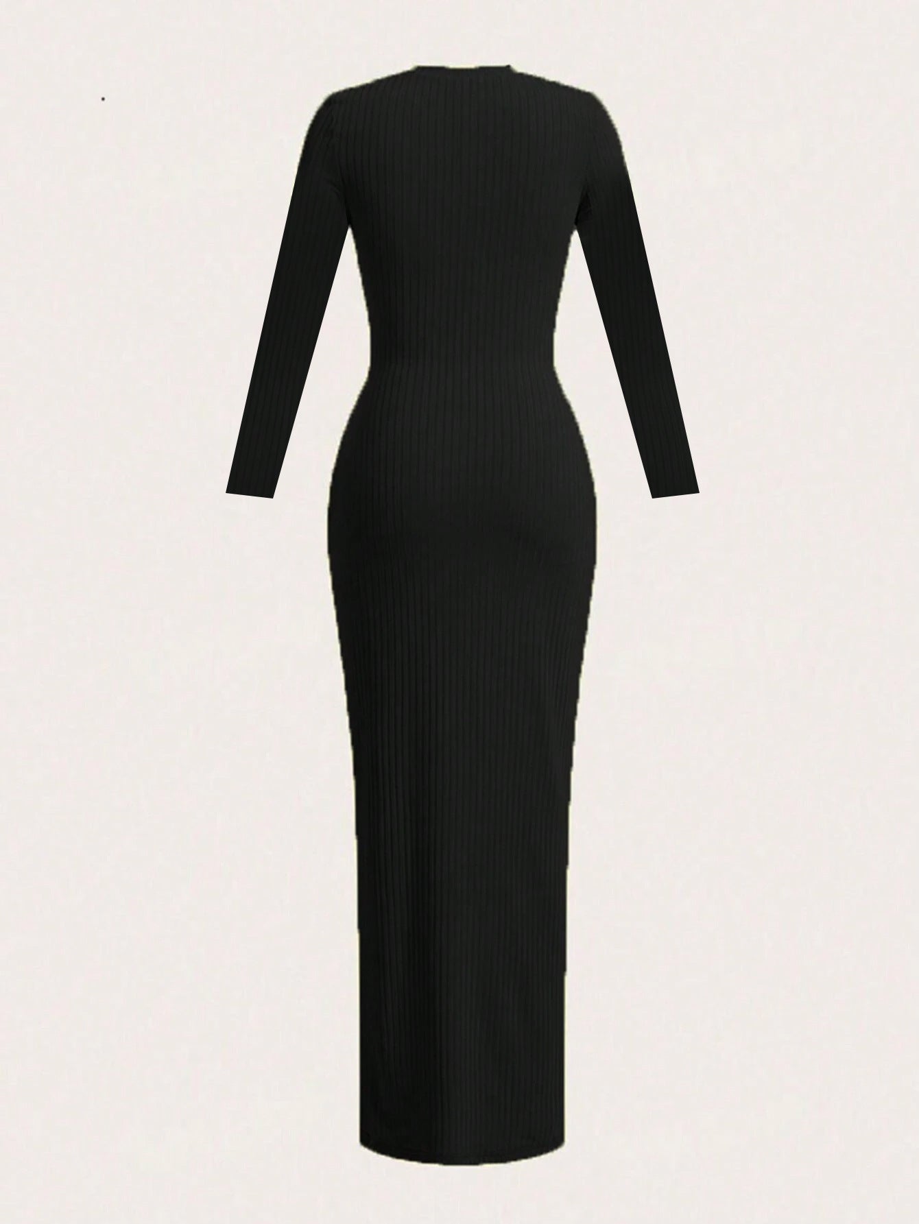 Women knitting Ribbed Solid Round Neck Long Sleeve Bodycon Dress 7