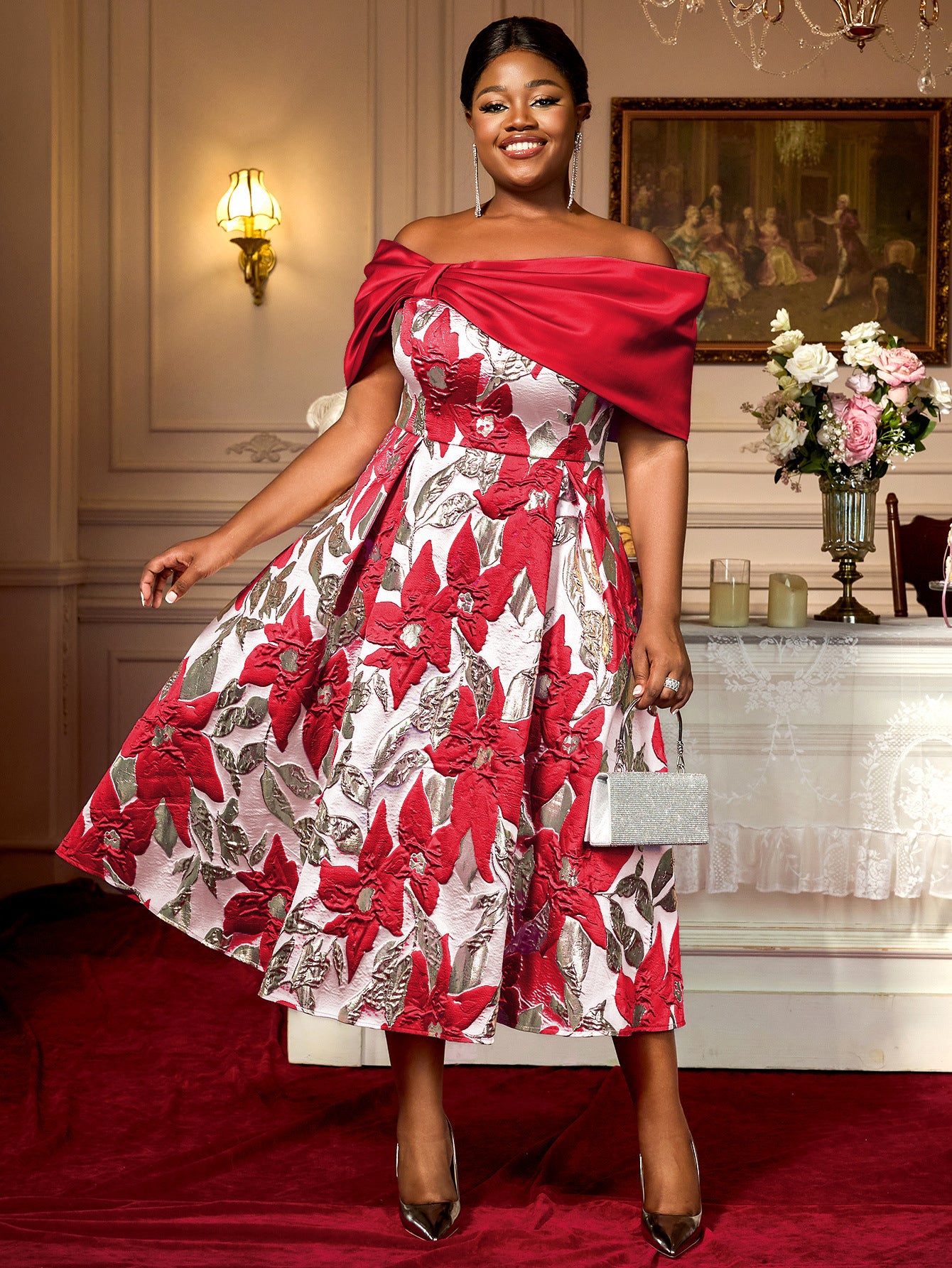 Women Sexy Off Shoulder Jacquard Elegant Formal Party Dresses 3