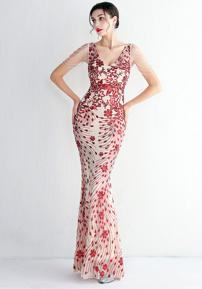 Elegant Long Sequins Plus Size Beauty Formal Party Evening Dress