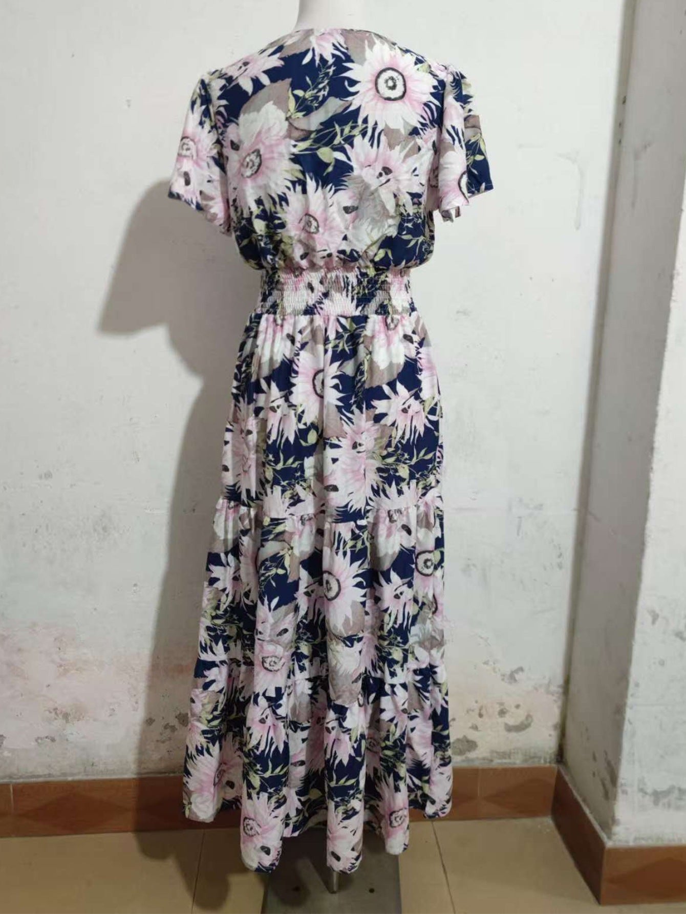 Women Printed V-Neck Short Sleeve Holidays Dress 7