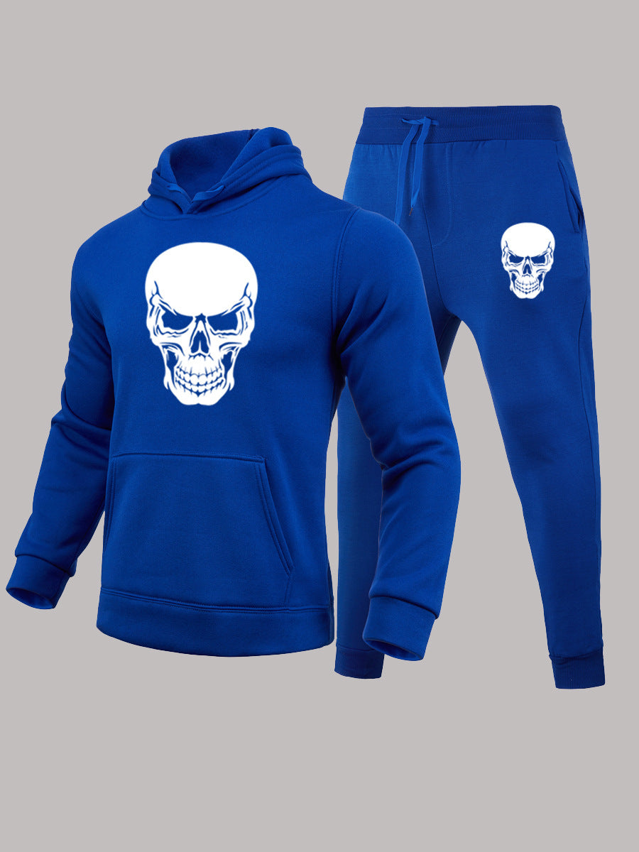 Men's Autumn and Winter Casual Skull Print Hoodies and Sweatpants Two-piece Set 5