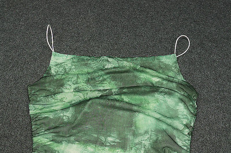 Summer Fashion Sexy Tie Dye Print Low Back Strap Ruched Bodycon Dress 11