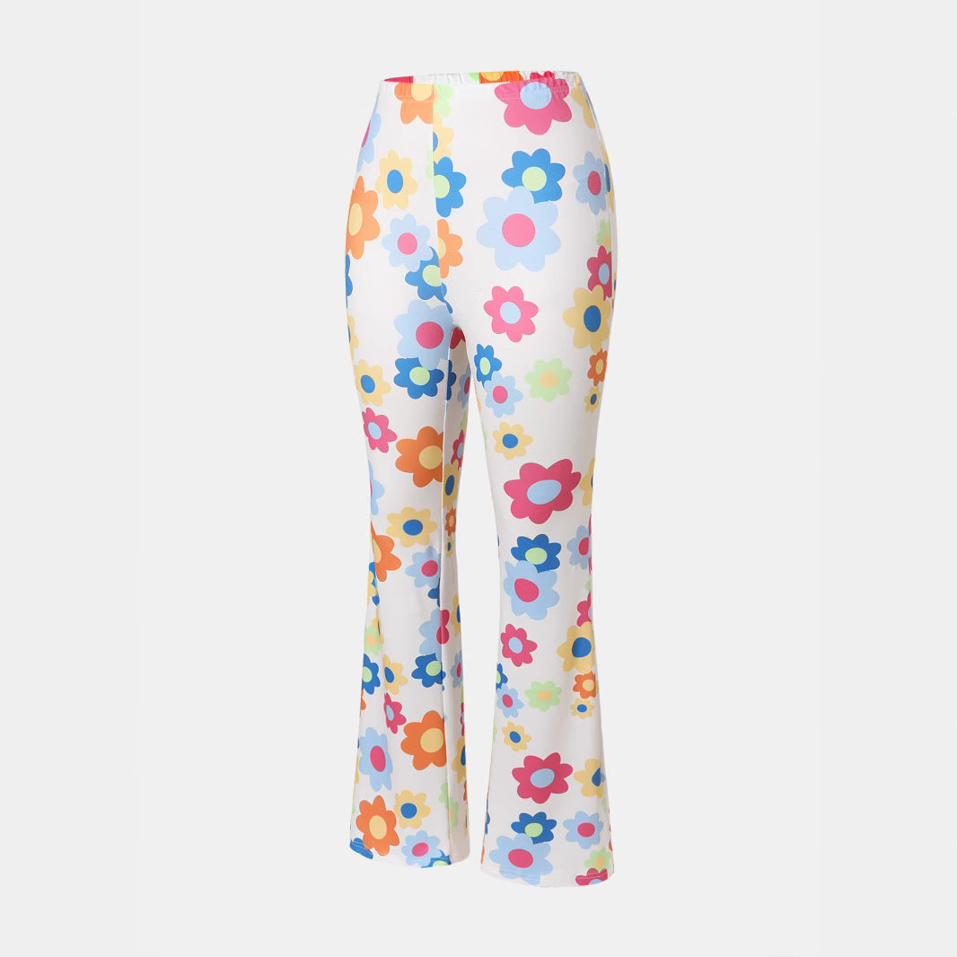 Flower print tight fitting bell bottom pants 5