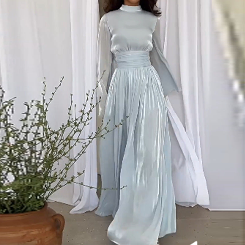 Spring Round Neck French Luxury Long Dress