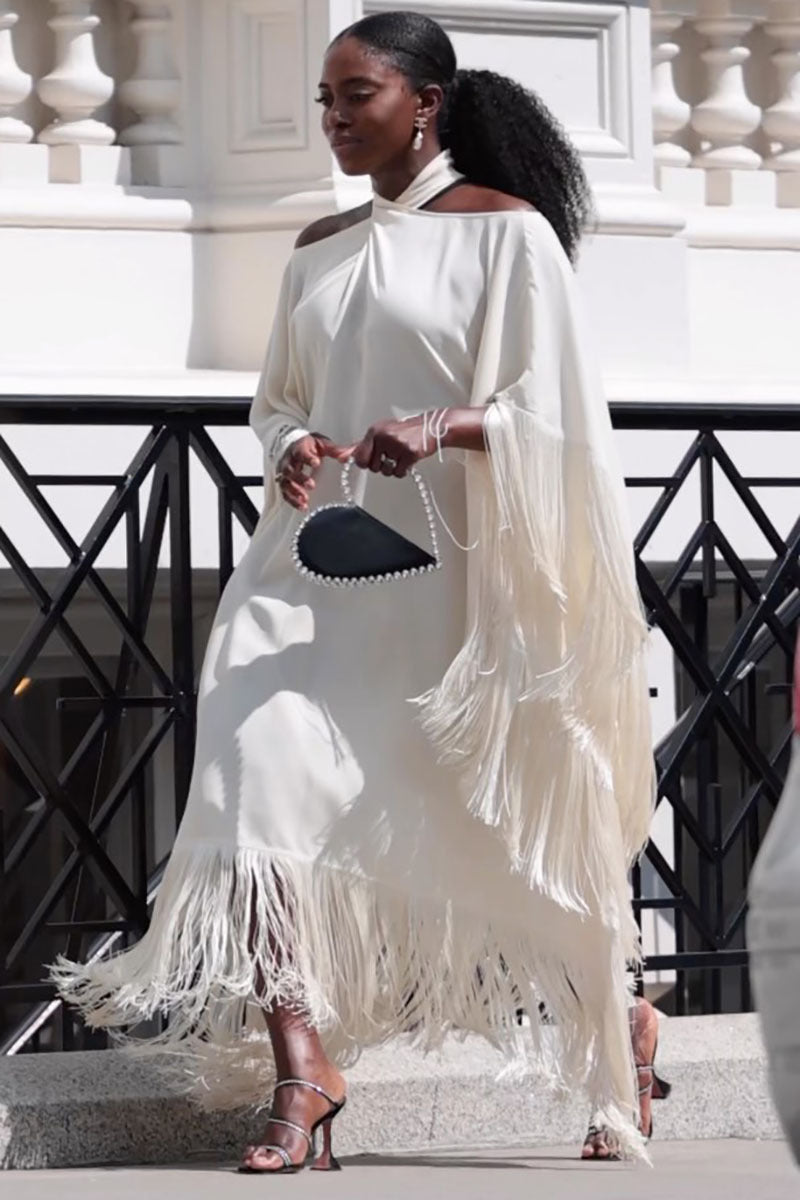 Women's Casual Solid Color Tassel Loose Long Dress