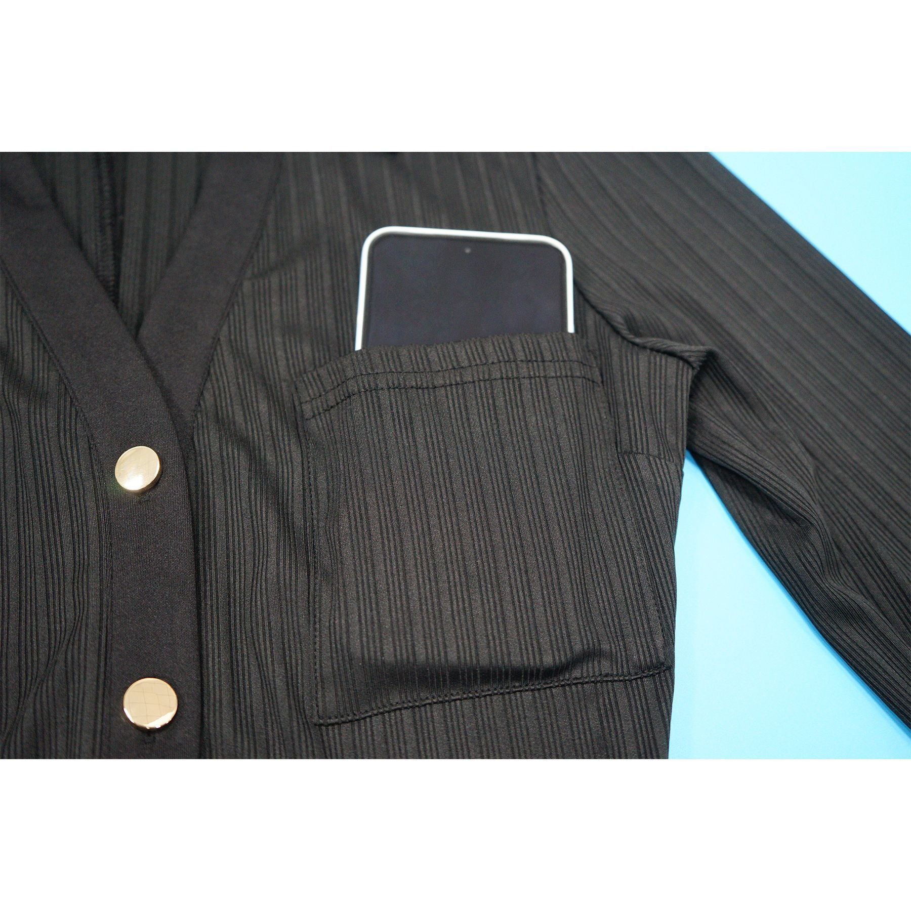 Women's Fashion V-Neck Single Row Buttons Long Sleeve Solid Long Dress 18