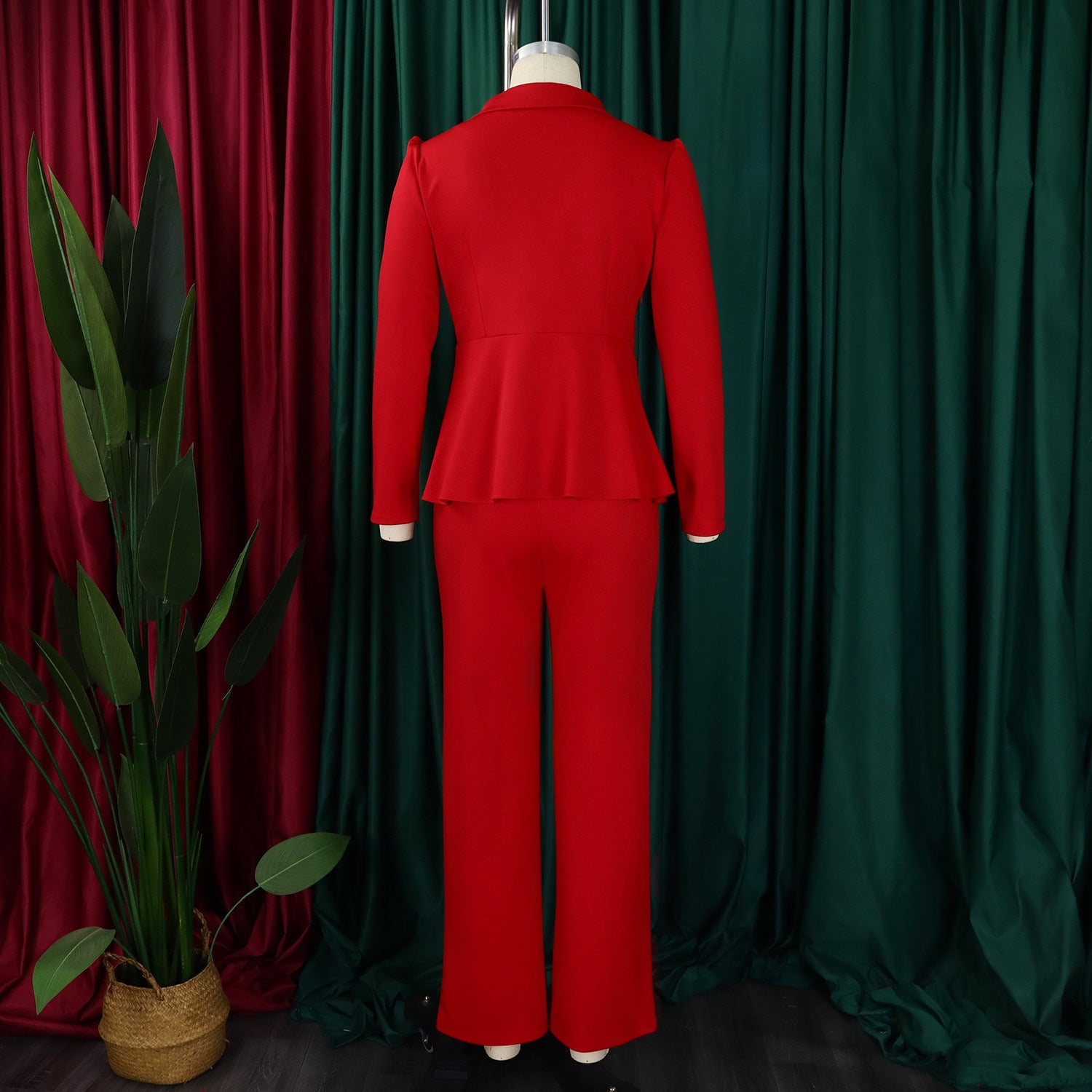 Women Elegant Ruffled Long Sleeve Top Wide Leg Pants Two-Piece Set 11