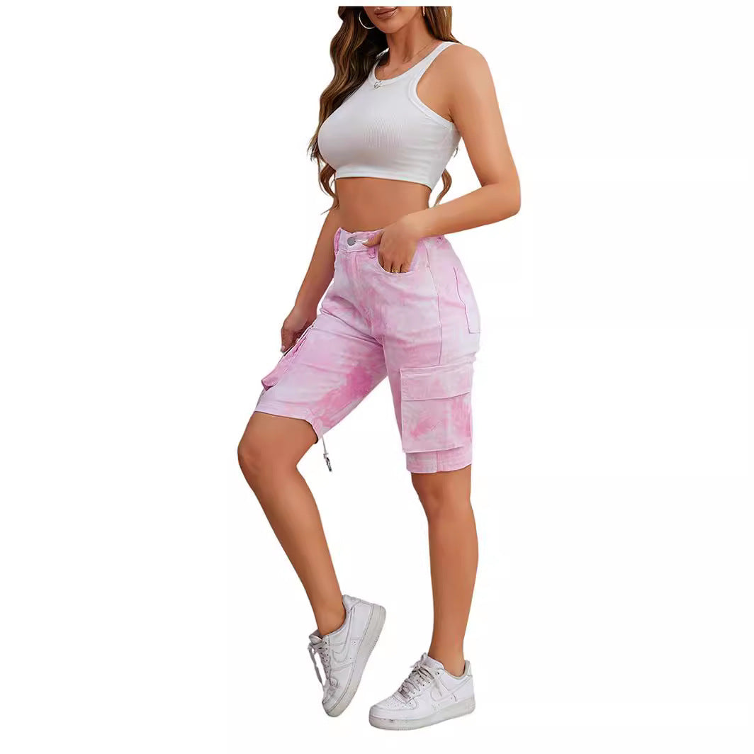 Women's Stretch Fashion Denim Shorts Washed Pocket Knee-Length Jeans 5