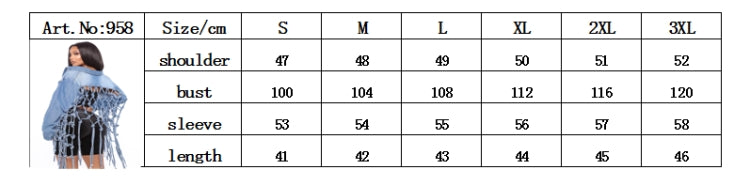 Autumn Casual Blue Loose Medium Long Tassel Denim Jacket 8