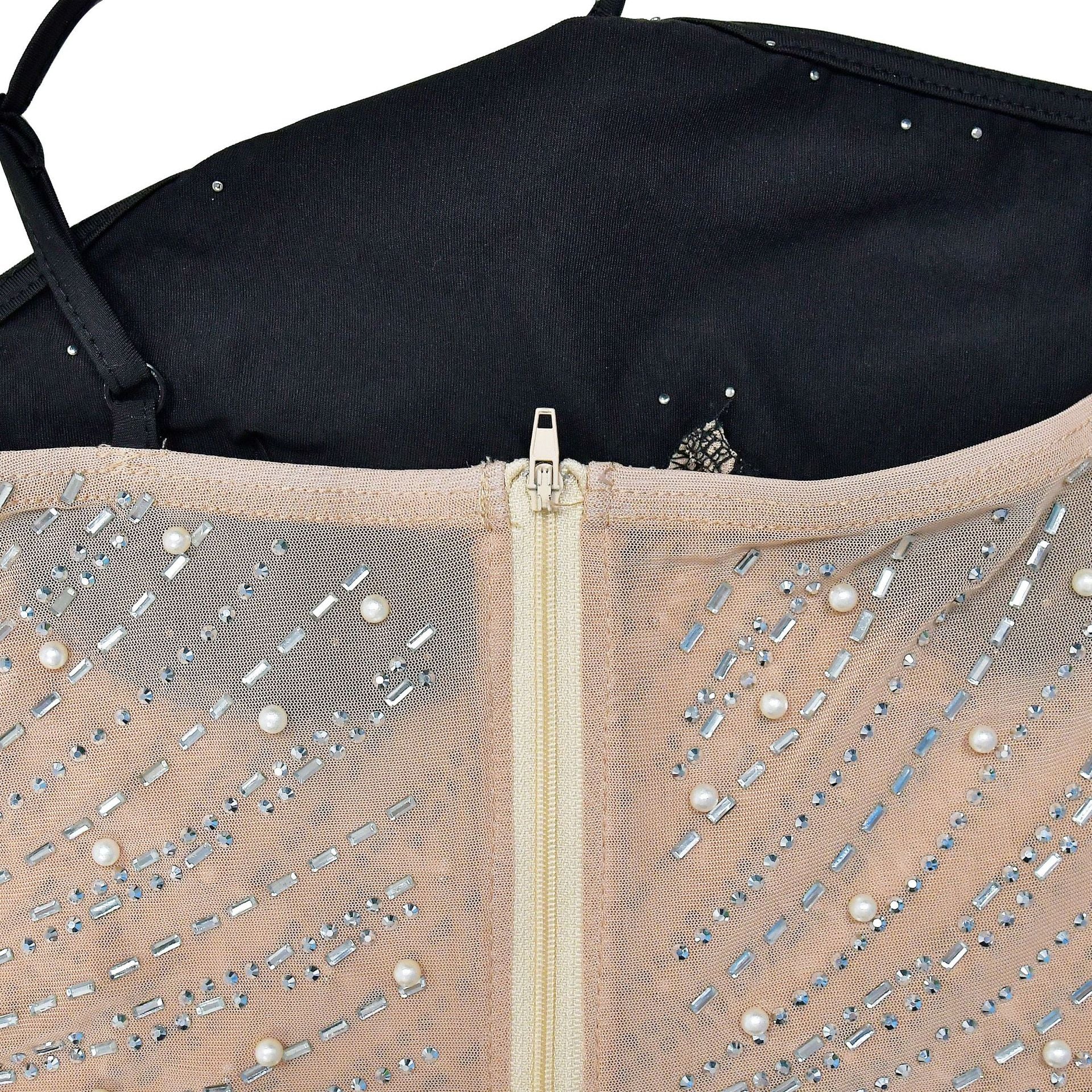 Women's Fashion Solid Color Mesh Beaded Straps Bodycon Dress 25