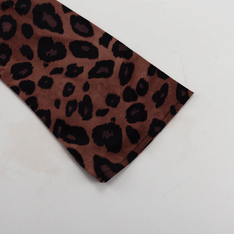 Round Neck Sexy Long Autumn Leopard Print High Waist Slim Dress 12