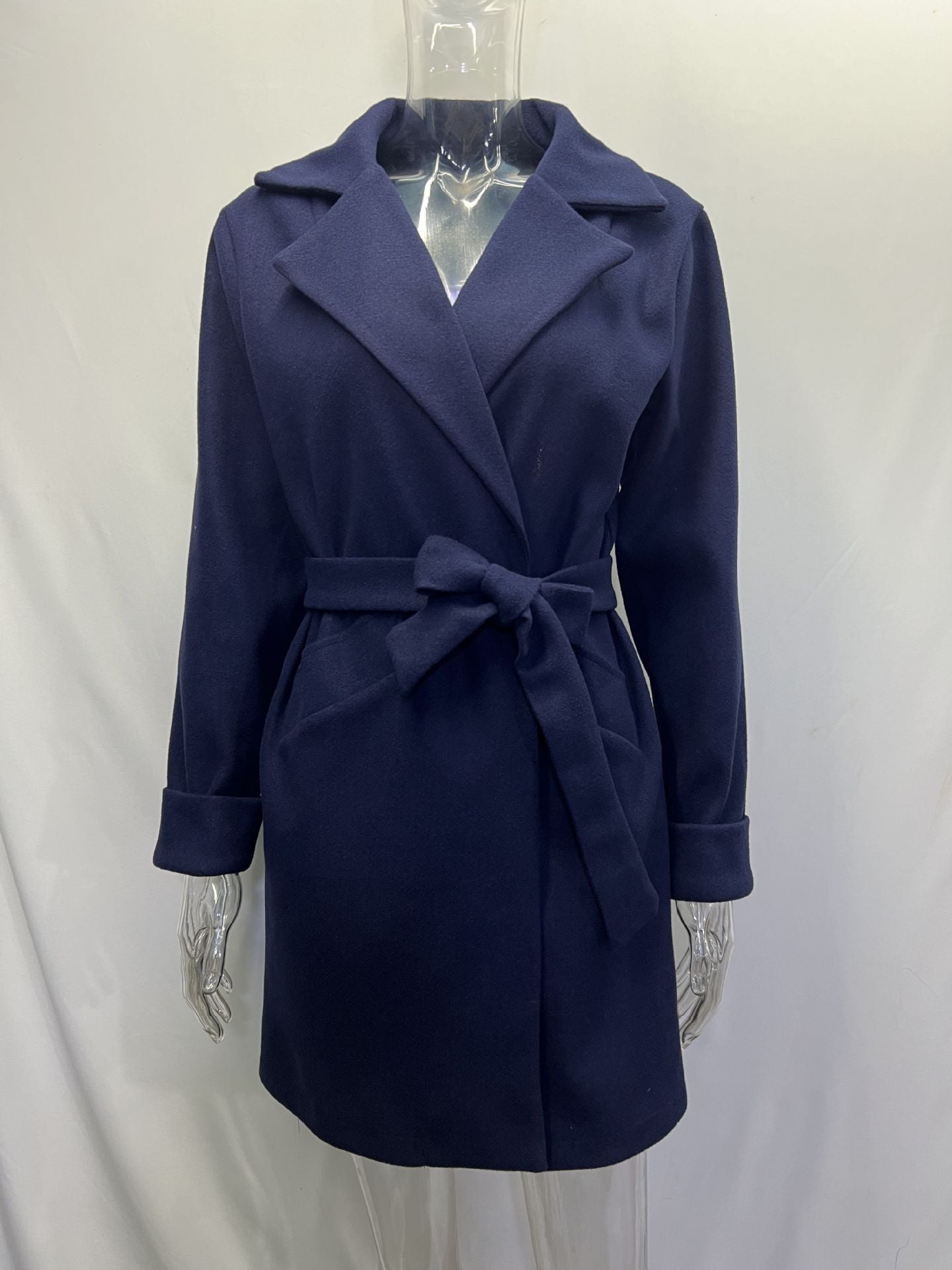 Women Belt Turndown Collar Coat 22