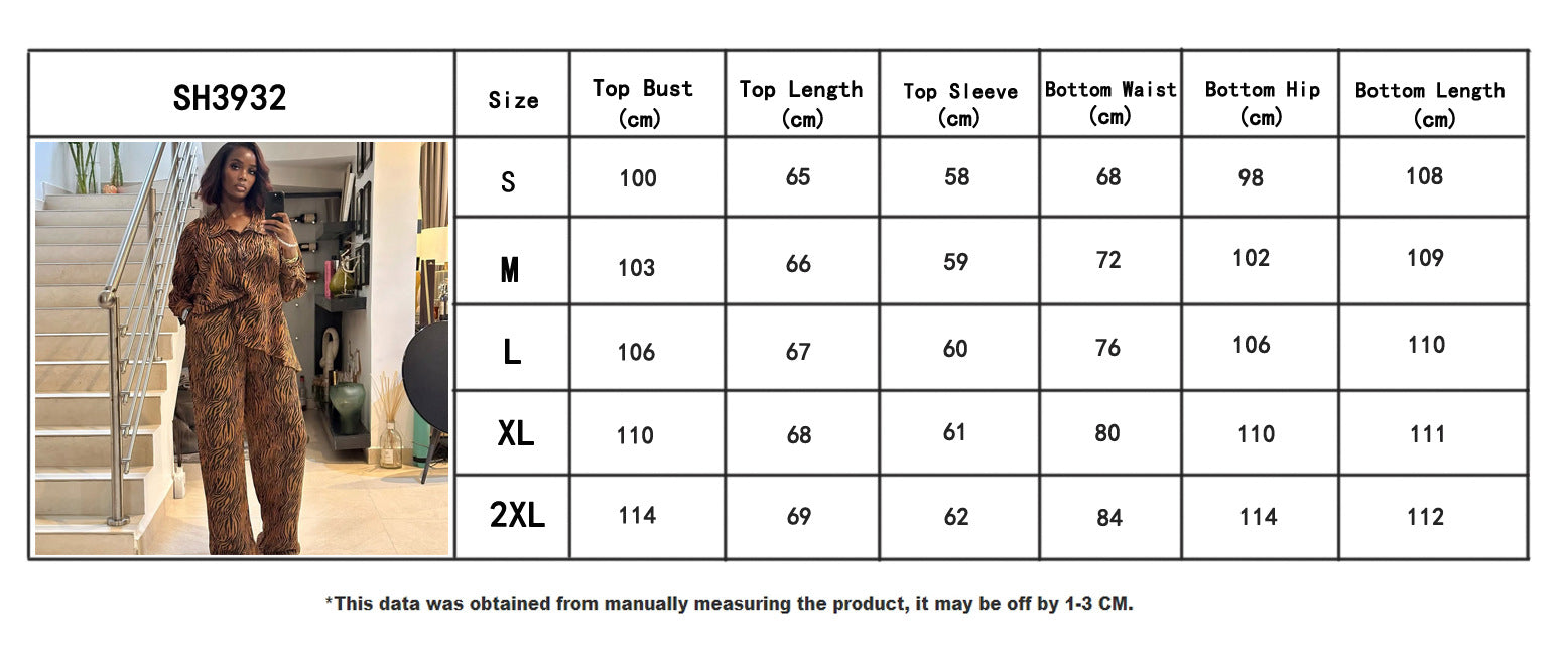 African Zebra Print Long Sleeve Shirt Wide Leg Pants Two Piece Set 10