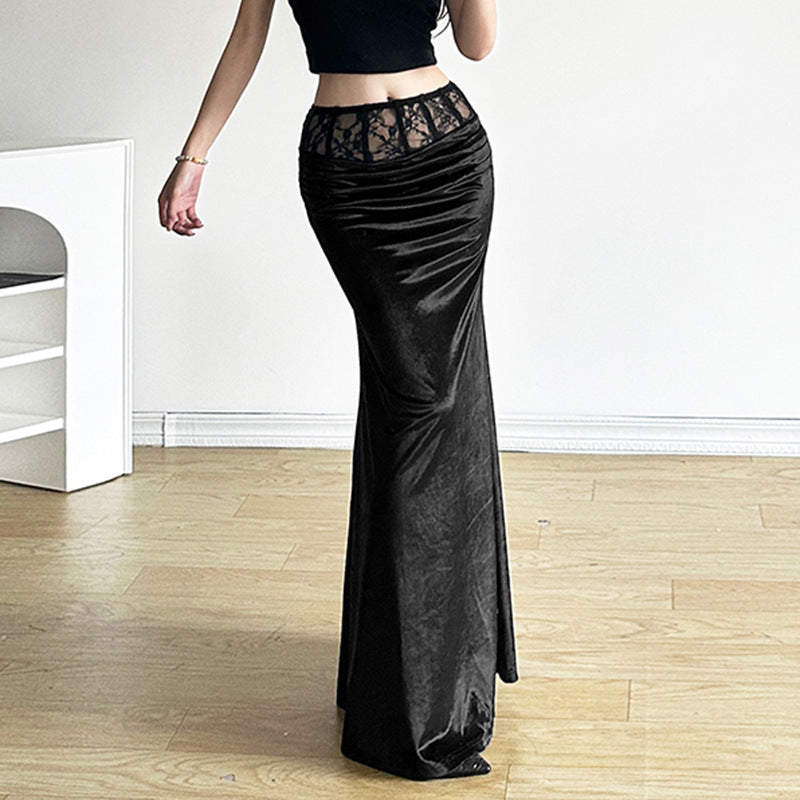 Sexy Lace Patchwork Solid Color Chic Elegant Slim Long Skirt 8