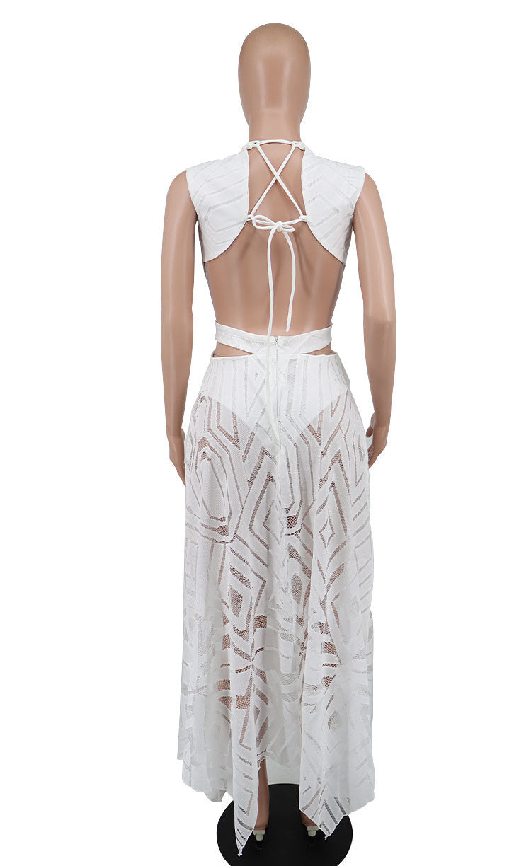 Women Clothing Summer Sexy Sleeveless V-Neck Waist Cutout See-Through Casual Women'S Maxi Dress 15