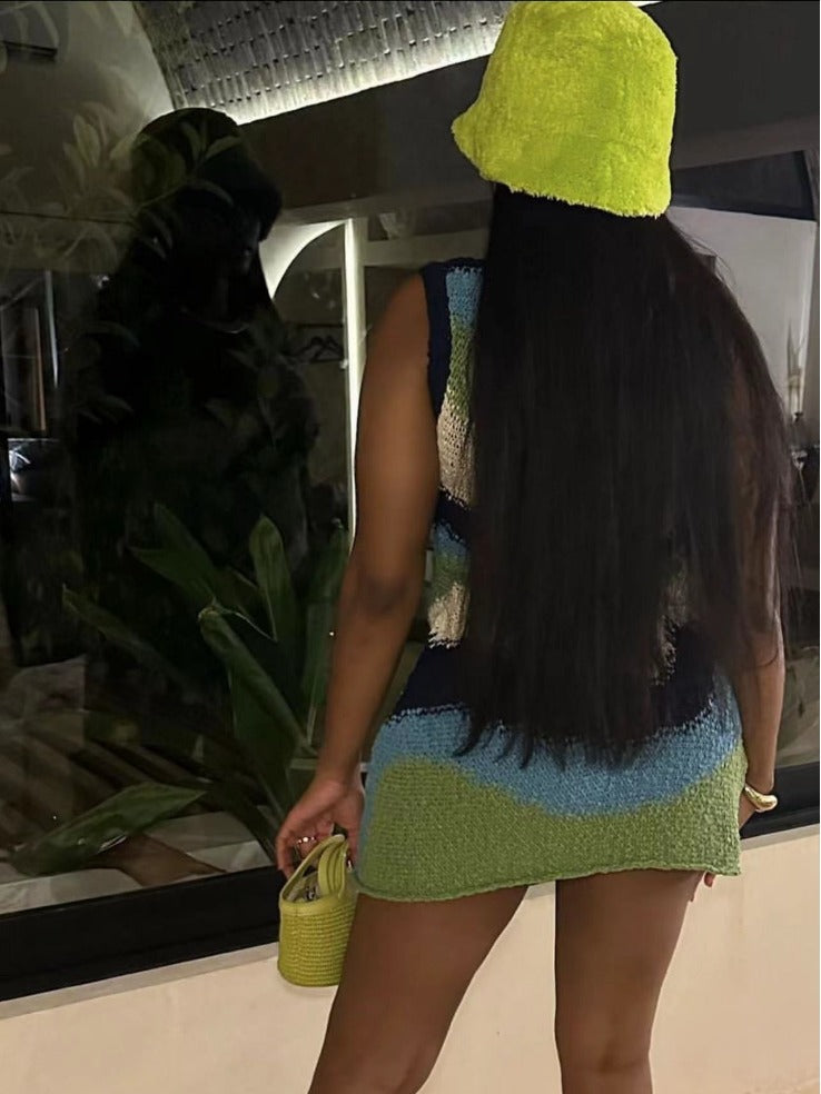 Women Sexy Sleeveless Contrast Color Dress 3