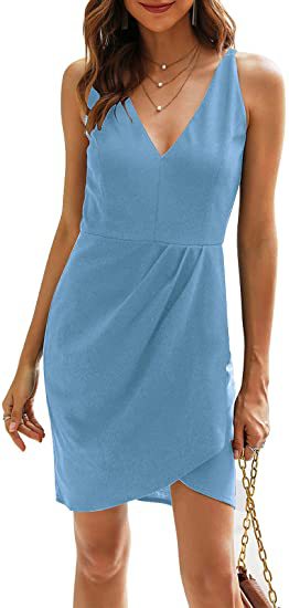Women sleeveless v-neck solid dress 13