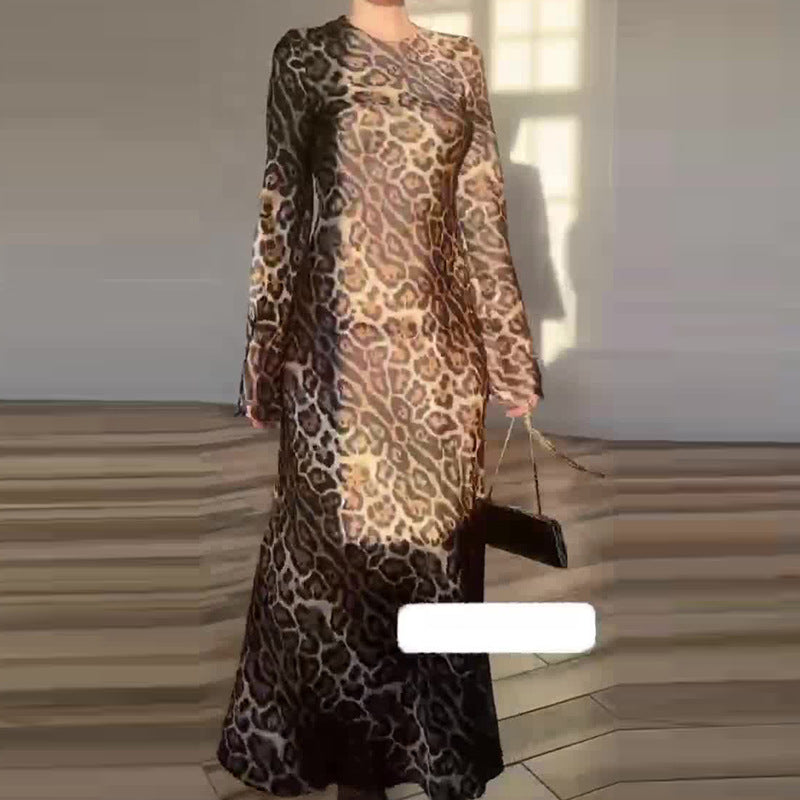 Women Round Neck Long Sleeve Lace Up Dress 17