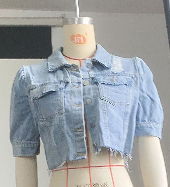 Rotten Vintage Ripped Puff Sleeve Crop Denim Jacket 4